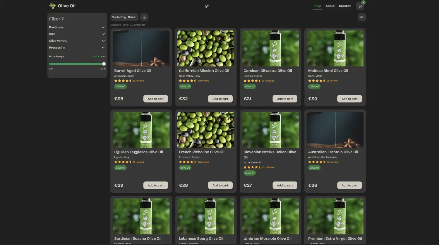 Ecommerce - Olive Oil Store design ONLY